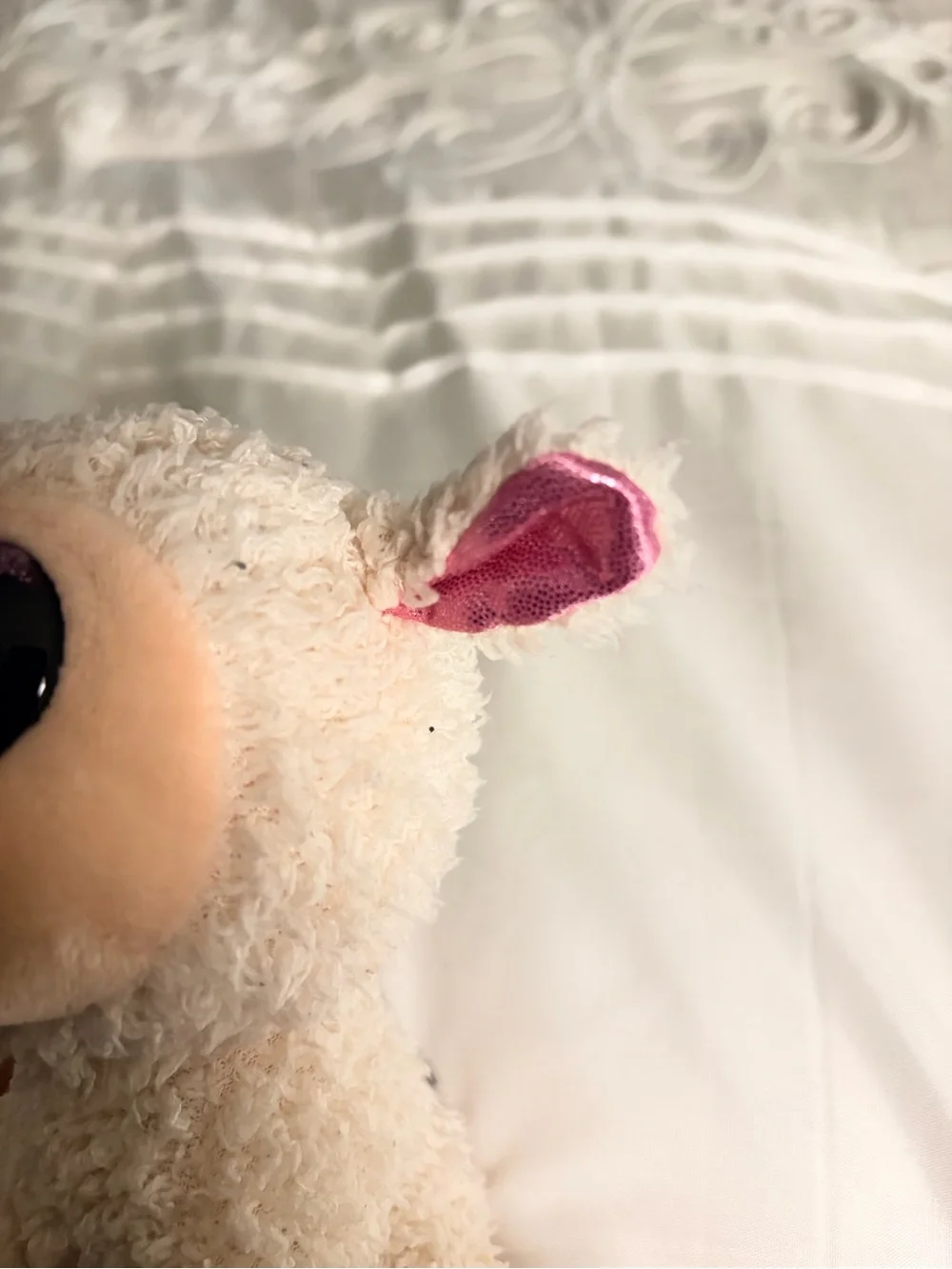Ty Cream Lamb Plush with Pink Sparkle Ears, Hooves & Eyes